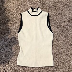 Express Sleeveless Ribbed Turtleneck Top - Black and White